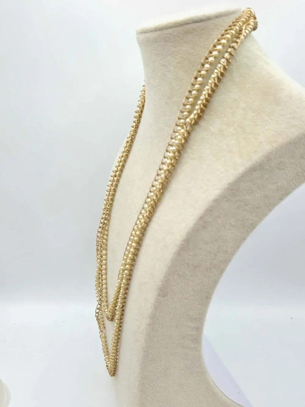 J Crew Small Pearl in Gold Tone Long Chain Necklace